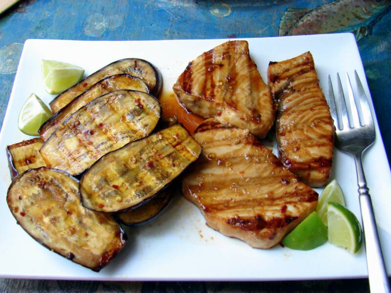 grilled swordfish and eggplant